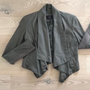 BCBG Grey leather draping blazer